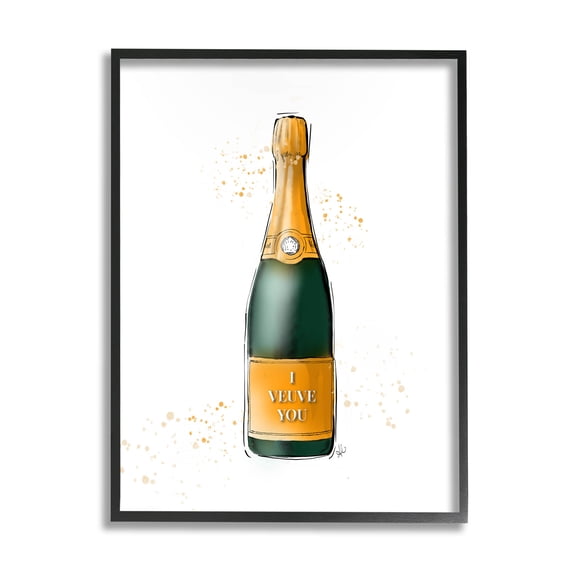 Stupell Industries I Veuve You Champagne Bottle Graphic Art Black Framed Art Print Wall Art, Design by Alison Petrie
