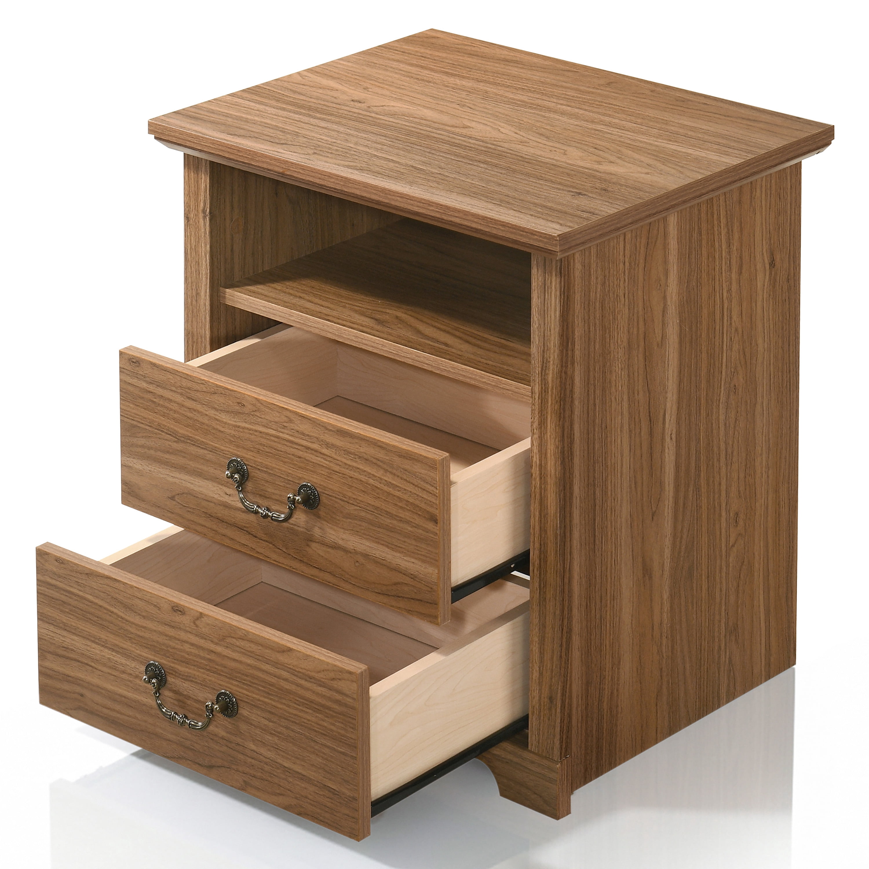 Furniture of America Chara Modern Wood 2-Drawer Kids Nightstands with Open Top Shelf, Set of 2, Walnut