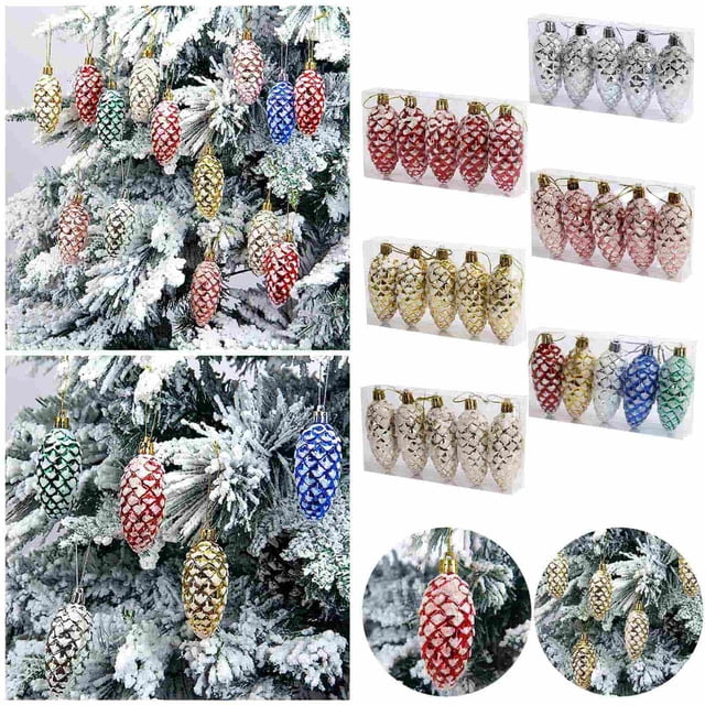 Fufafayo under $5 Christmas Ornaments, 5 Piece Painted Pinecone Tree Decor Set, Colorful Hanging Pendants for Christmas Tree, Car Rearview Mirror Backpack Decor Crafts