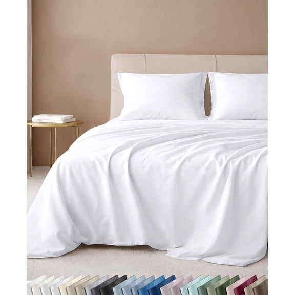 600 Thread Count Queen Sheet Set Bright White 100% Cotton Sateen 16 Inch Deep Pocket All-Around Elastic