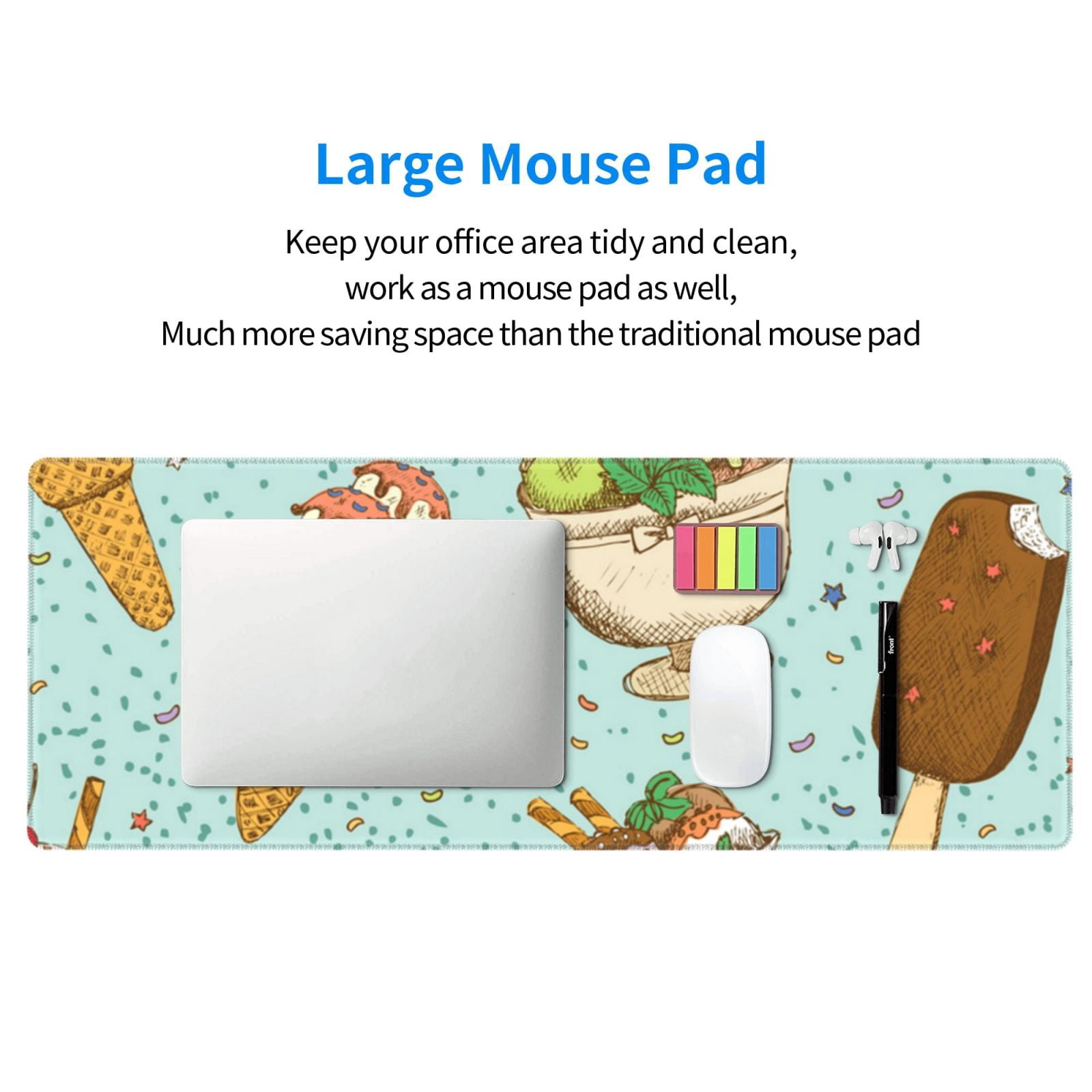 Icecream Ice Cream Sweet Mouse Pad Extended Large Gaming Mousepad Non-Slip Rubber Big Keyboard Desk Mat 31.5 X 11.8 Inch