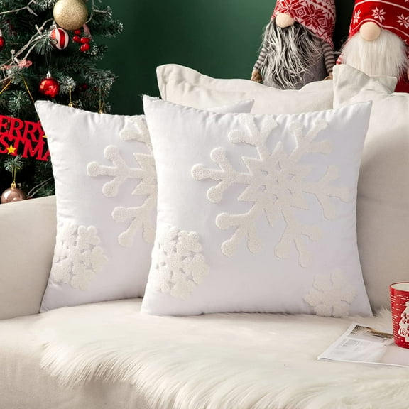 Wehilion Pillow Covers Christmas Decorative Snowflake Throw Canvas Embroidery Cushion Cases Decor Soft Pillowcases for Couch Sofa Bedroom Car set of 2(18x18in)