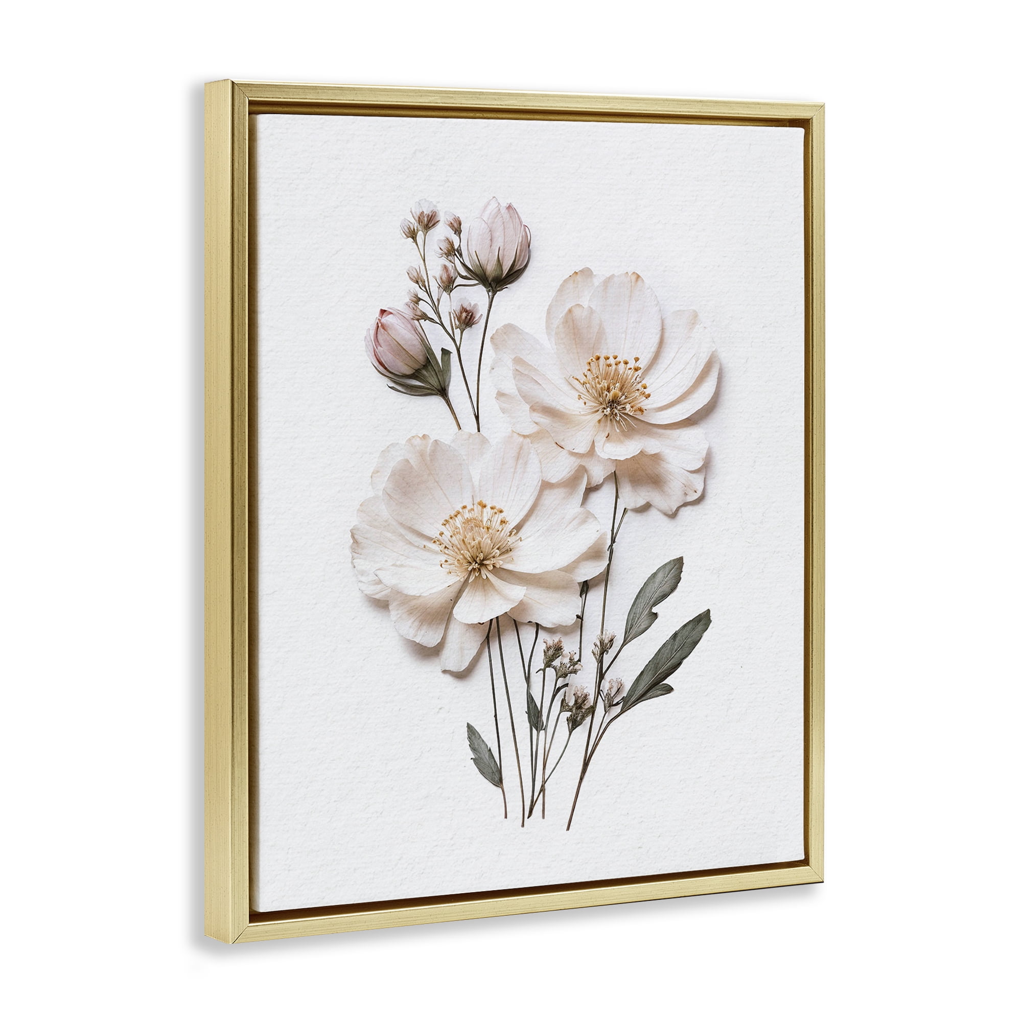 Elegant Pressed Flowers Gold Framed Floater Canvas Wall Art, design by Lettered and Lined