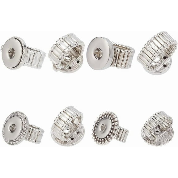 4Pcs 4 Style Crystal Interchangeable Snap Stretch Rings Settings Alloy Finger Rings Accessories Findings Platinum US Size 10 1/4(20mm)~US Size 12 3/4(22mm) 1Pc/style DIY