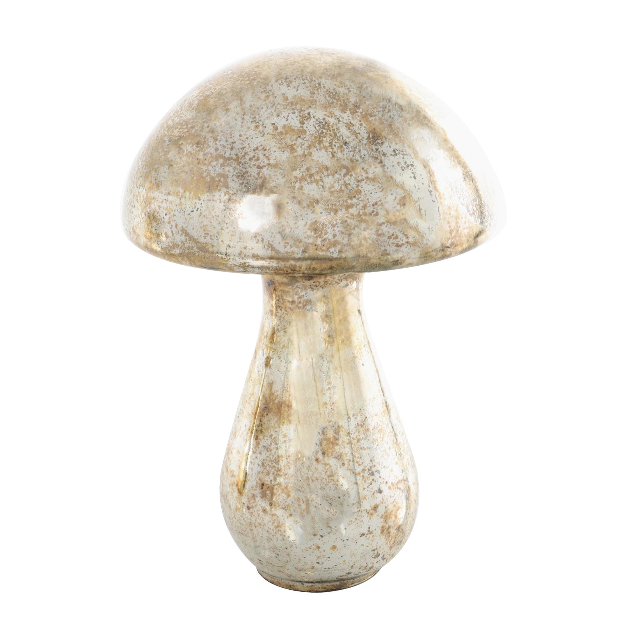 12", 10"H Champagne Glass Handmade Glossy Weathered Mushroom Sculpture, by DecMode (2 Count)