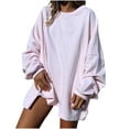 thumbnail image 2 of AXXD Pink Basic Crewneck Sweatshirts Women Summer 2024 Trendy Casual Solid Color Long Sleeved Round Neck Medium Length Hoodie, 2 of 6