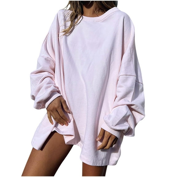 HAiming Women's Oversized Sweatshirts Solid Color Long Sleeved Round Neck Pullover Tops 2025 Casual Loose Basic Blouse