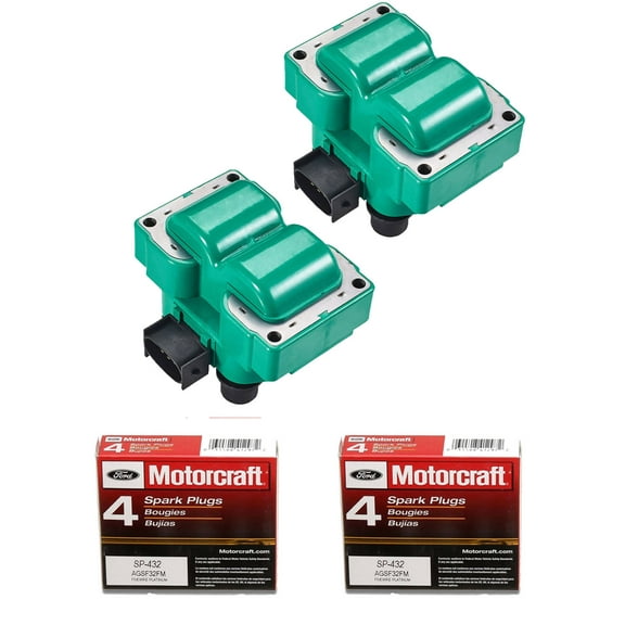 Set of 2 ISA Professional Ignition Coils and 8 Motorcraft Spark Plugs Compatible with1992-1997 Ford Crown Victoria 4.6L V8 -cc 281ci Replacement for FD487