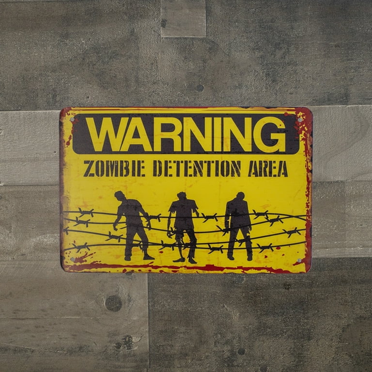Yellow Metal Warning Zombies Halloween Door Sign Yellow Metal Warning Zombies Halloween Door Sign