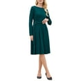thumbnail image 2 of Women's Pleated Dress A Line Tie Waist Business Casual Long Sleeve Dresses 2XL Blue Green, 2 of 5