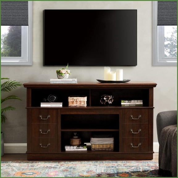 TV Furniture Farmhouse Espresso TV Stand with Storage Fits 65” TVs | MDF | TV Size Ranges 60-69 inches