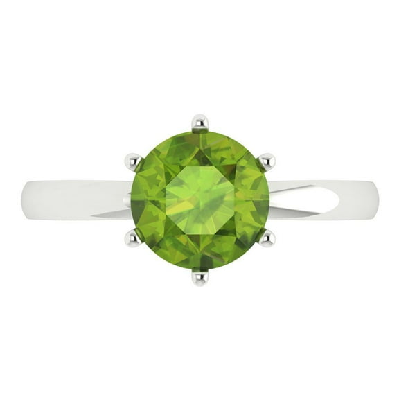 2 ctw Solitaire Anniversary Ring for Women | Round Cut Natural Peridot | Hyperallergenic Solid 14K White Gold