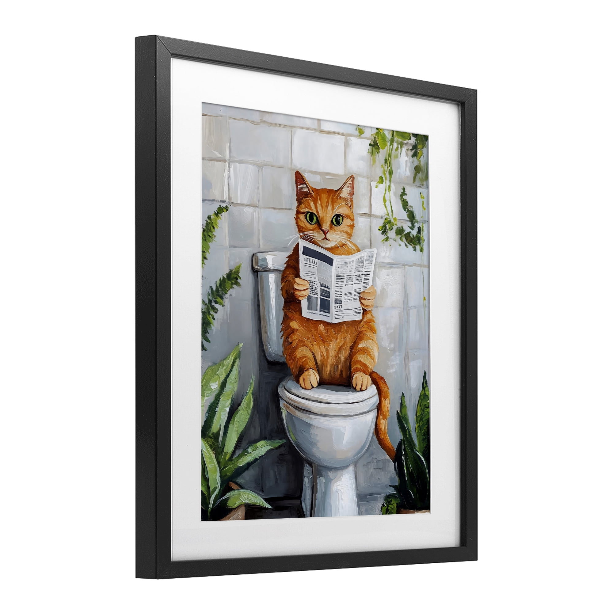 Stupell Industries Orange Cat Reading Paper Black Framed Print Under Glass, design by The Prints Vibe