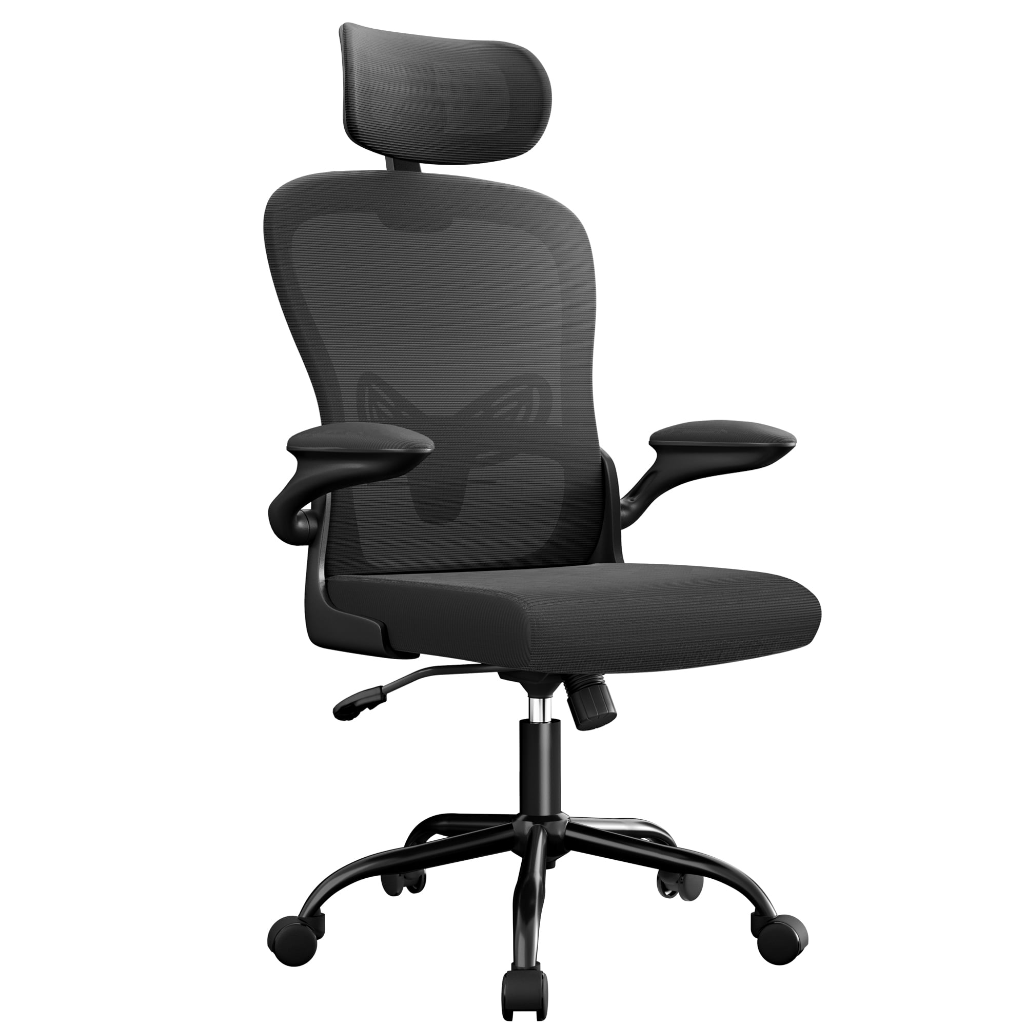 Lacoo Ergonomic Office Chair High Back Desk Mesh Chair Adjustable Lumber Support and Headrest with Flip up Armrest for Home Office, Black