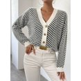 thumbnail image 6 of Women Striped Button‑Front Drop‑Shoulder Knit Cardigan, Casual Long‑Sleeve Outer Top, 6 of 6
