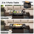 thumbnail image 6 of MeetLeisure 7 Pieces Outdoor Furniture Set, PE Wicker Rattan Sectional Sofa with 43" Gas Propane Liftable Fire Pit Table, Beige, 6 of 12