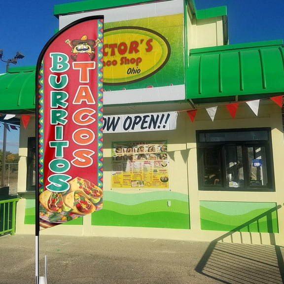 QSUM Tacos Burritos Sign Feather Flag,8FT Tacos Burritos outdoor advertising flag, Tacos Burritos Business Sign,Tacos Burritos Swooper Flag（FLAG ONLY）