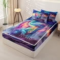 thumbnail image 2 of Metsweet Gradient Dragon Zipper Full Size Comforter Sets with Fitted Sheet and 2 Pillowcases, Abstract Ombre Wildlife Zipper Bedding Set, Teal Purple Blue,4pcs,Navy Blue Reversible, 2 of 6