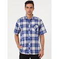 thumbnail image 2 of Camisa de vestir para hombre Camisas de cuadros a cuadros con botones de manga corta de algodón de Azul real L Unique Bargains Camisa, 2 of 6