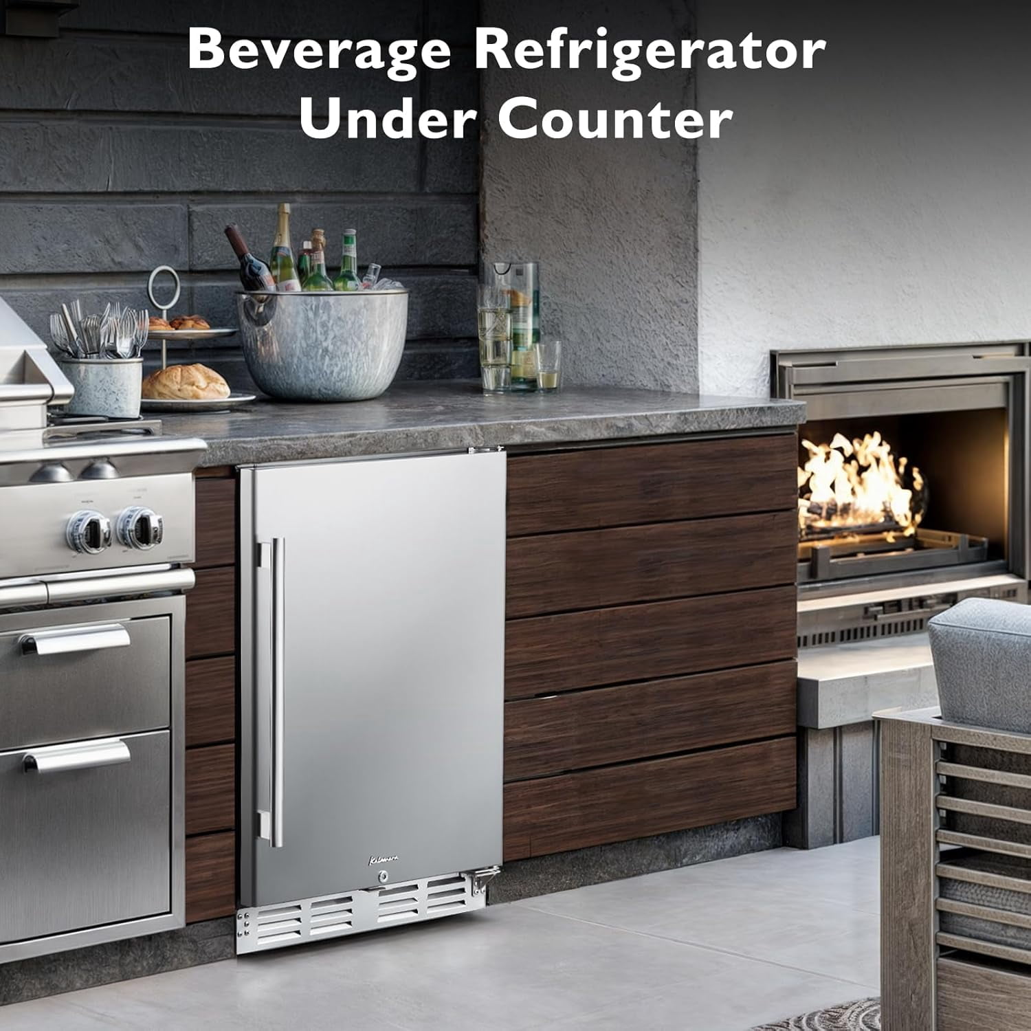KRC-150BF Stainless Steel Counter Cooler 32-41℉ Temperature Range 24-inch Cooler Embedded or Stand-alone Mini Refrigerator For Kitchen\Bar\Room...