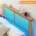 thumbnail image 4 of King Size Bohemian Platform Bed Frame with Rattan Storage Headboard, Adjustable LED Lights, Solid Wood Support, No Box Spring Needed, Noise-Free, 4 of 8