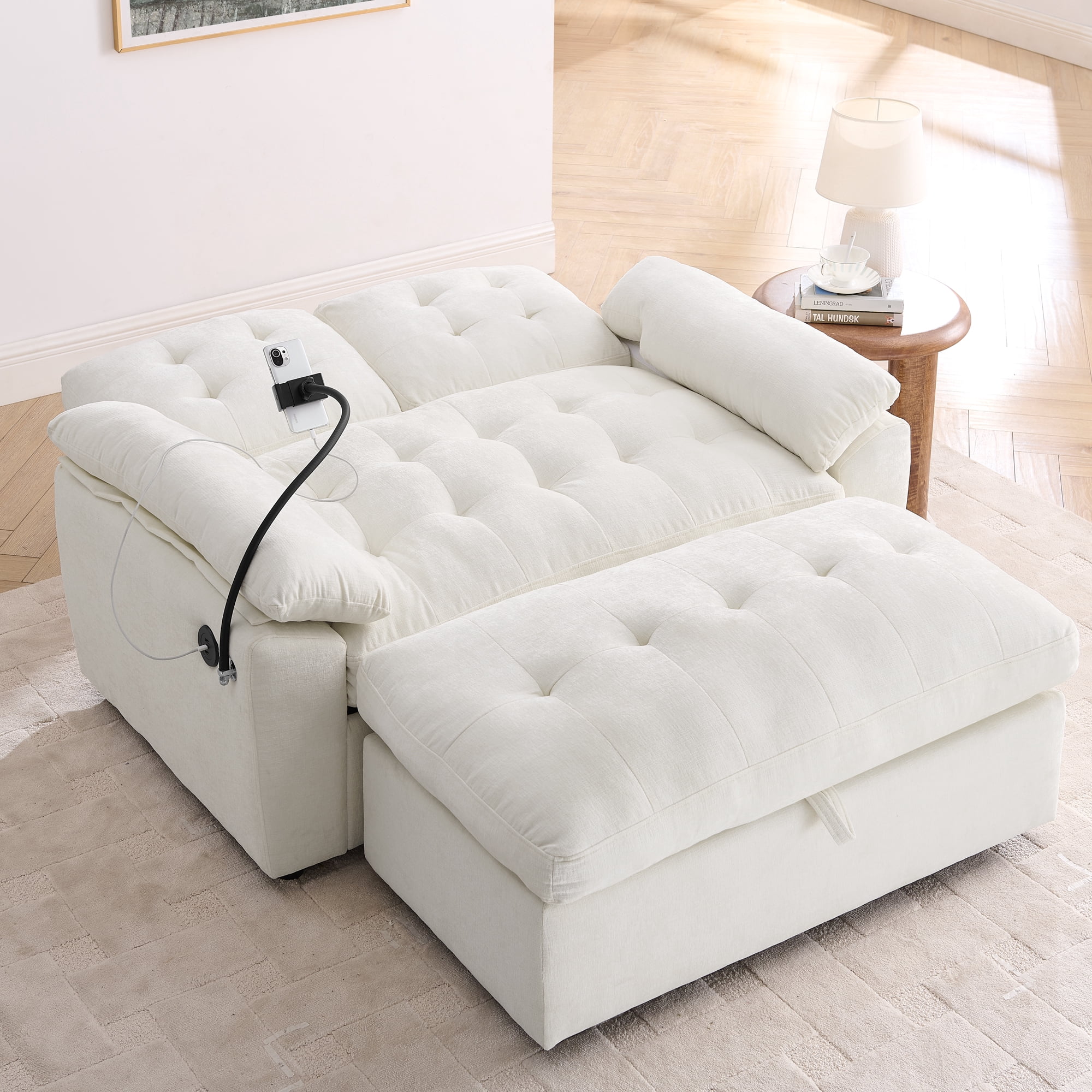 Recliner Loveseat with Adjustable Backrest, Cup Holders, USB Charging Port, Phone Stand and Storage Ottoman