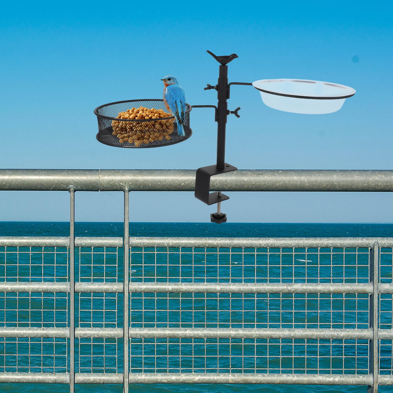 OFFIGAM Black Metal Bird Feeder Hanger with Adjustable Height and Removable Tray for Garden, Backyard, Patio, and Outdoor Use