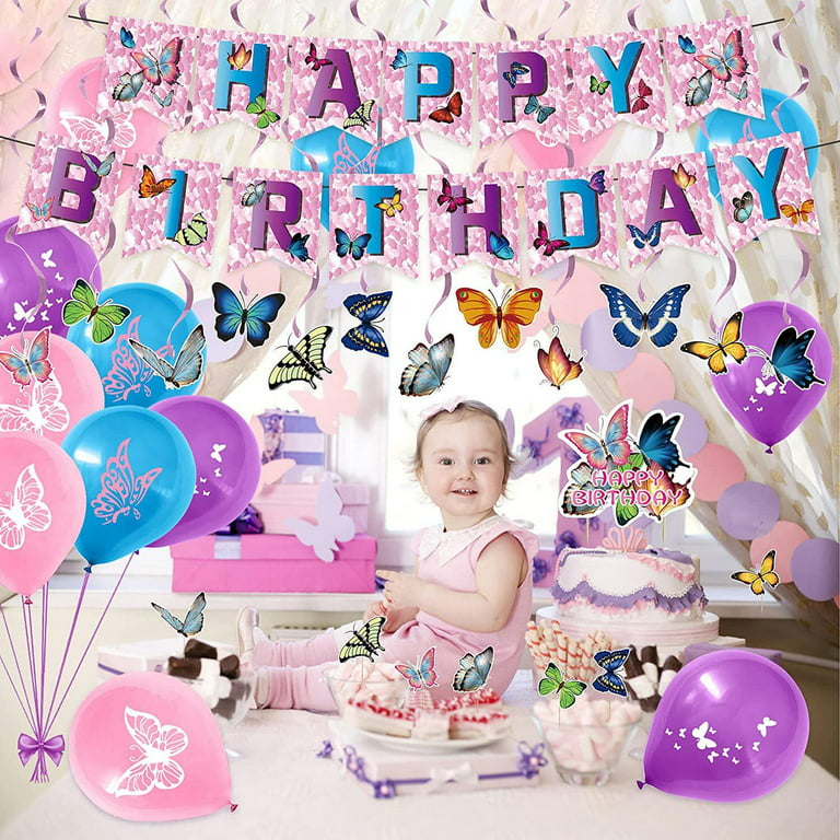 ibasenice 1 Set Birthday Party Decoration Mariposas Decorativas  Para Fiesta Birthday Hanging Streamers Purple Birthday Decorations  Quinceanera Decorations Bunting Pull The Flag 3d Girl Paper : Toys & Games