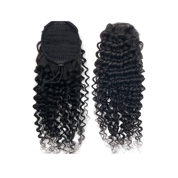 #1B Deep Wave Drawstring Ponytail Natural Black Curly Clip In Hair Extensions 100% Human Hair Ponytail