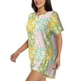 thumbnail image 2 of Naloa Daisies Flowers Women's Short-Sleeved Pajama Set, Loungewear, Summer pajamas, Breathable Cozy - X-Large, 2 of 9