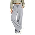 thumbnail image 2 of Women's Soft Extra Wide Leg Pants with Pockets Drawstring High Waist Pull-On Casual Sweatpants Baggy Comfy Athletic Joggers Light Gray L, 2 of 7