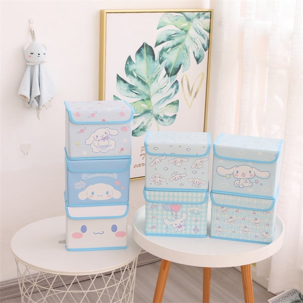 Sanrio-caja de almacenamiento de celosía de dibujos animados para escritorio, Kawaii Melody Kuromi Cinnamoroll, plegable, papelería cosmética, artículos diversos, regalos