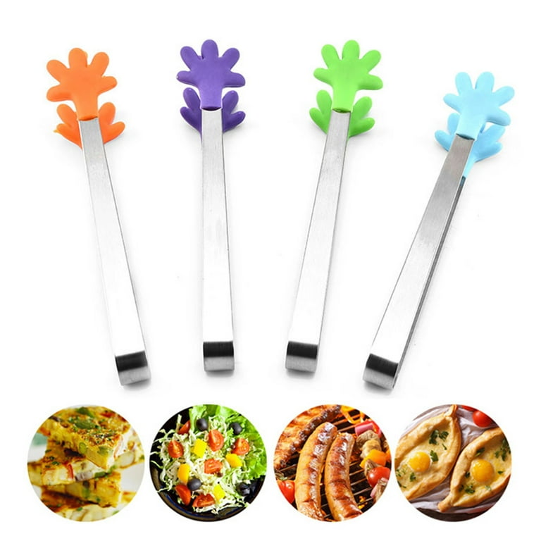 SJENERT 5 Inch Hand Shape Silicone Tongs Small Tiny Kitchen Tongs Stainless  Steel Food Tongs Mini Silicone Serving Tongs for Sugar Ice Salad Buffet 
