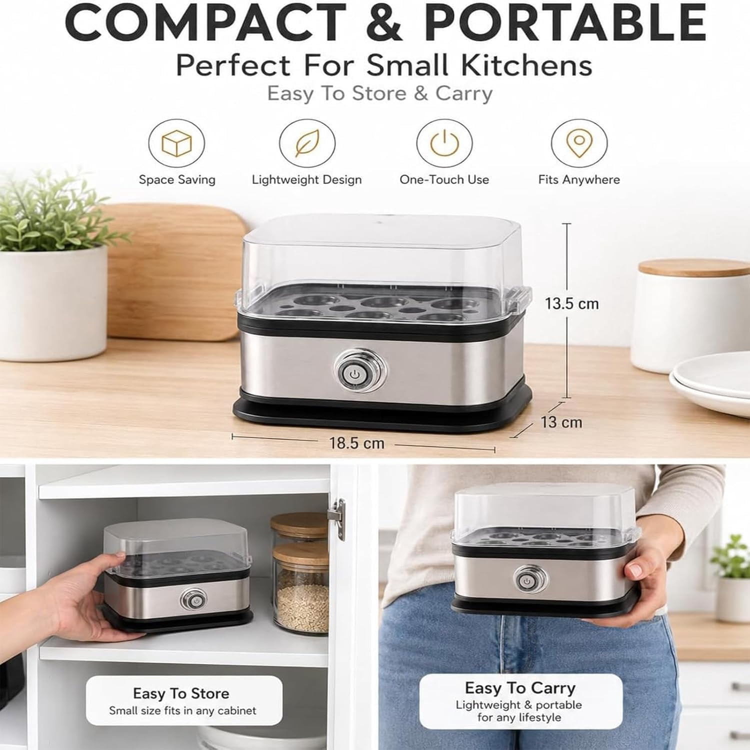 Multifunctional Egg Steamer with Clear Lid, 6 Capacity Electric Egg Cooker for Hard Boiled Eggs | Rapid 360° Steamer with Auto Shut-Off, Compact Metal Design for RV, Dorms & Fitness Meal Prep (1Pcs)