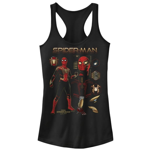 Junior's Marvel Spider-Man: No Way Home Iron Suit Gear Racerback Tank Top Black Large