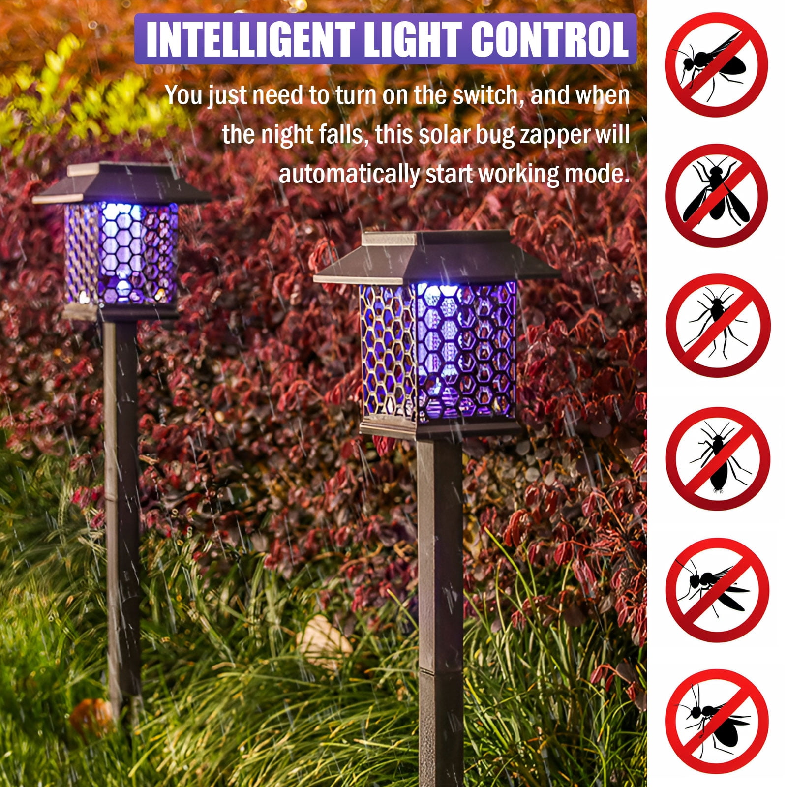 XZKING 4 Pack Solar Bug Zapper Outdoor Solar Powered Mosquito Zapper Mosquito Lamp Fly Zapper Repellent Lighting Stake Landscape Fixture for Garden Patio Pathway Backyard Camping