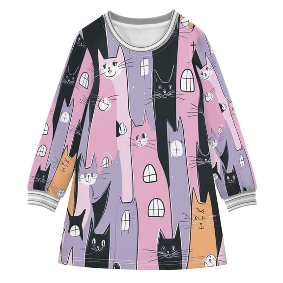 Halloween Kawaii Style Pattern Girls'long-sleeved dress Thickened A-dress Warm Dress Basic Shirt Party Dresses