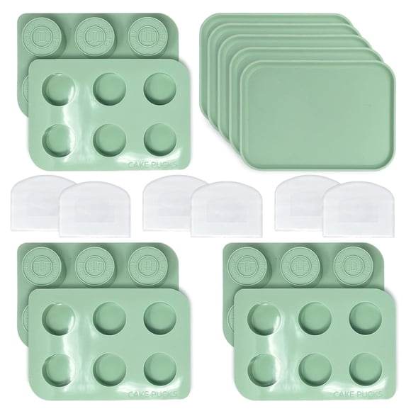 Benty Cakes - El Paquete Original De Cakepuck Baker - ¡Mejor Que Un Cake Pop! Hacer Postre Cubierto De Chocolate - Silicona Sin Bpa - Incluye 3 Juegos De Moldes + 5 Bandejas + 6 Raspadores - Verde