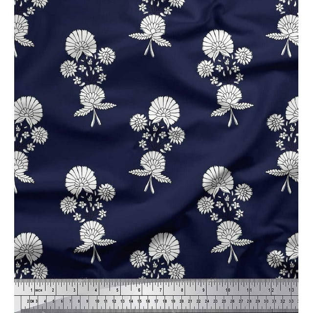 Soimoi Poly Georgette Fabric Leaves & Floral Block Fabric Prints by Yard 52 Inch Wide