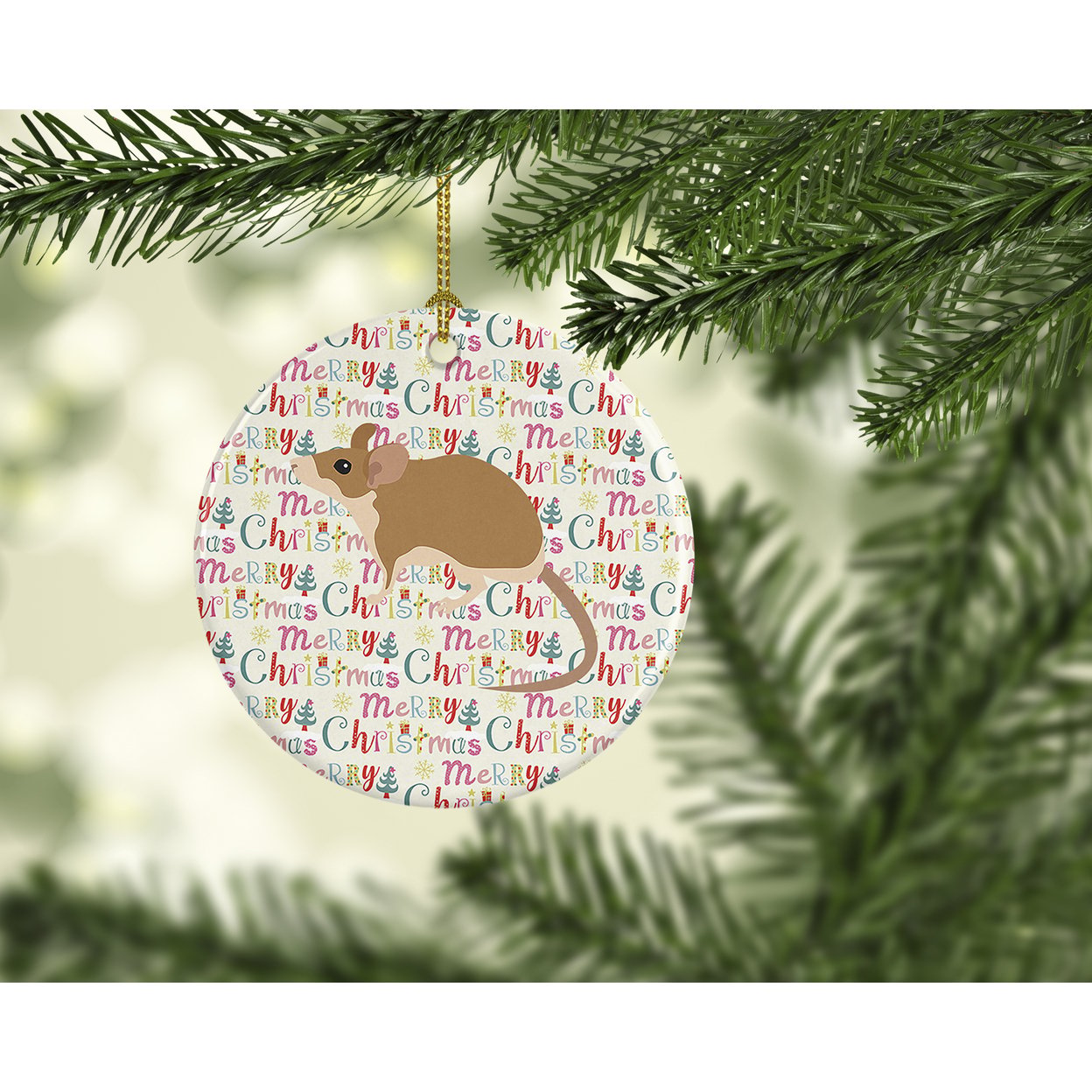 Spiny Mouse Christmas Ceramic Ornament 2.8 in x 2.8 in