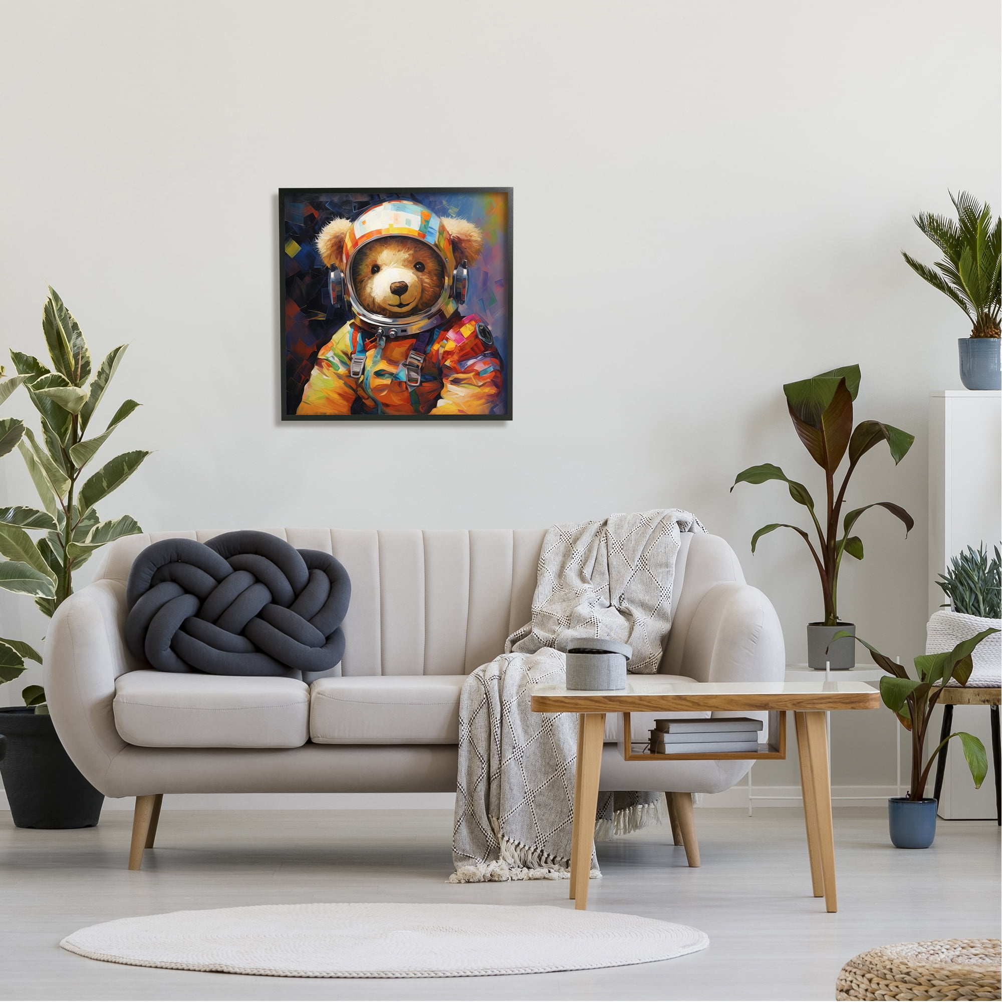Stupell Industries Teddy Bear Astronaut Animals & Insects Painting Black Framed Art Print Wall Art, 24 x 24