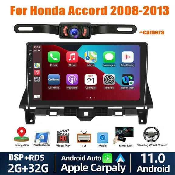 LICHENGTAI Android 11 Car Stereo Fit for Honda Accord 8th 2008-2013, 10.1" Touch Screen Car Radio Audio Support Wireless Carplay Android Auto, Bluetooth, GPS, SWC, WiFi, with Backup Camera, 2 32G