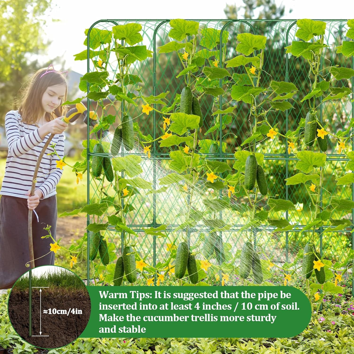 Cucumber Trellis for Raised Bed 5.4x5.5ft U-Shape Adjust Metal Garden Trellis for Climbing Plants Outdoor with Climbing Net Vegetable Arch Trellises Support Plant for Pea Fruit Squash Trellises