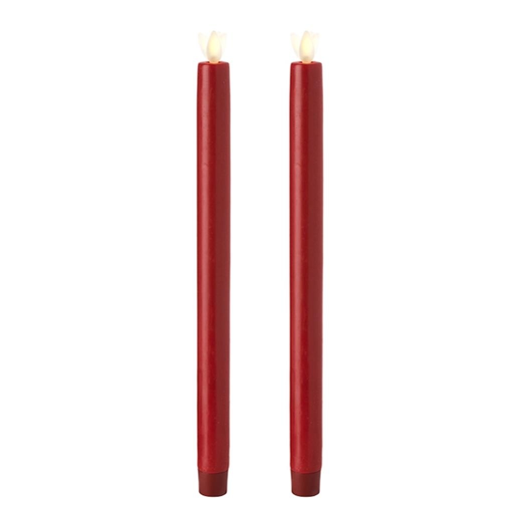 Liown 17775 12" Red Wax LED Taper Candles with Timer (2 pack
