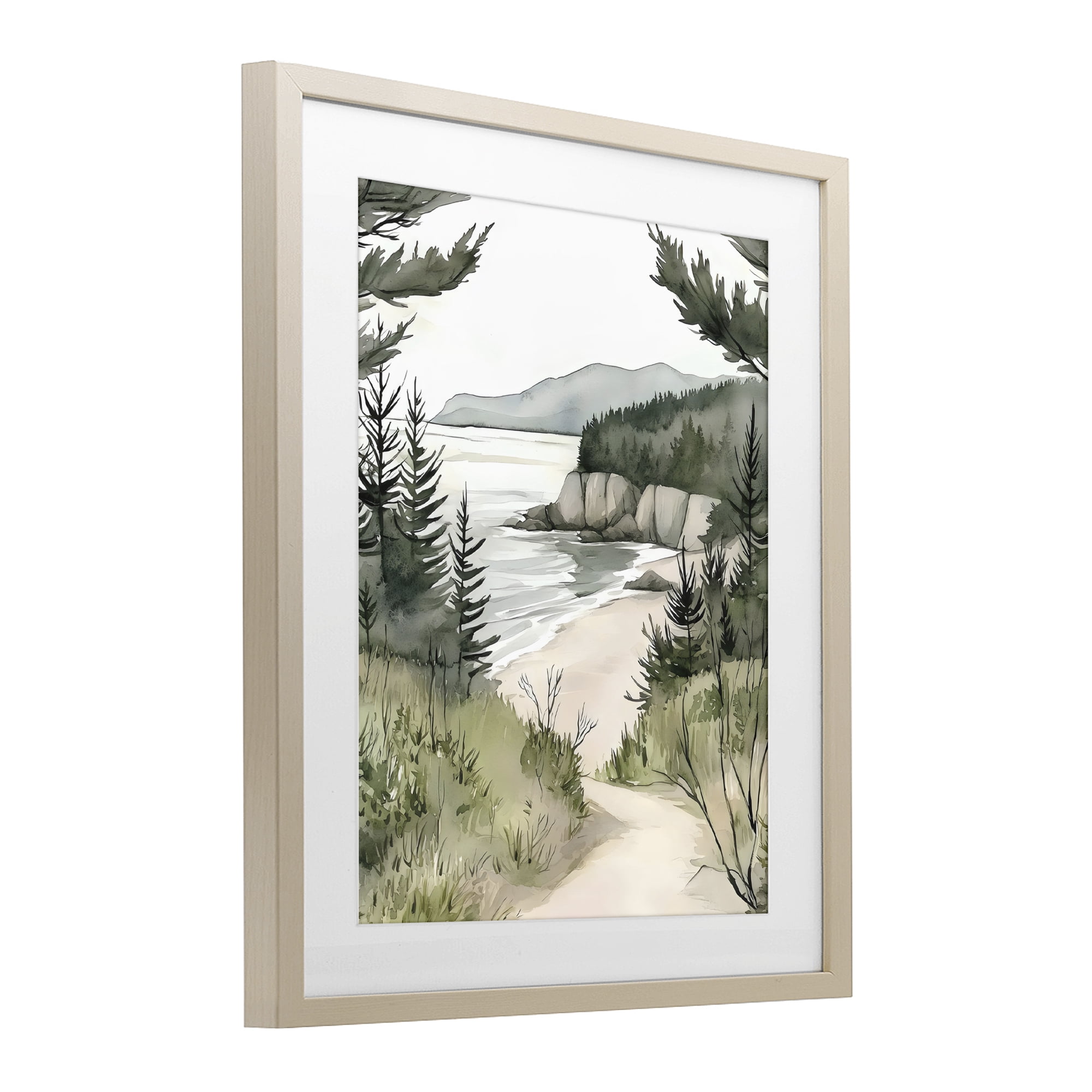 Stupell Industries Coastal Calm Winding Path Birch Framed Print Under Glass, design by Riley B
