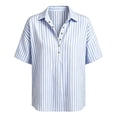 thumbnail image 5 of Womens Cotton Linen Gauze Tops Summer Button Down V Neck Half Sleeve Shirts Dressy Casual Clothes Striped Blouses Loose Boho Blouses Collared Fitted Tops Summer Business Outfits Linen Tunic Tops, 5 of 8