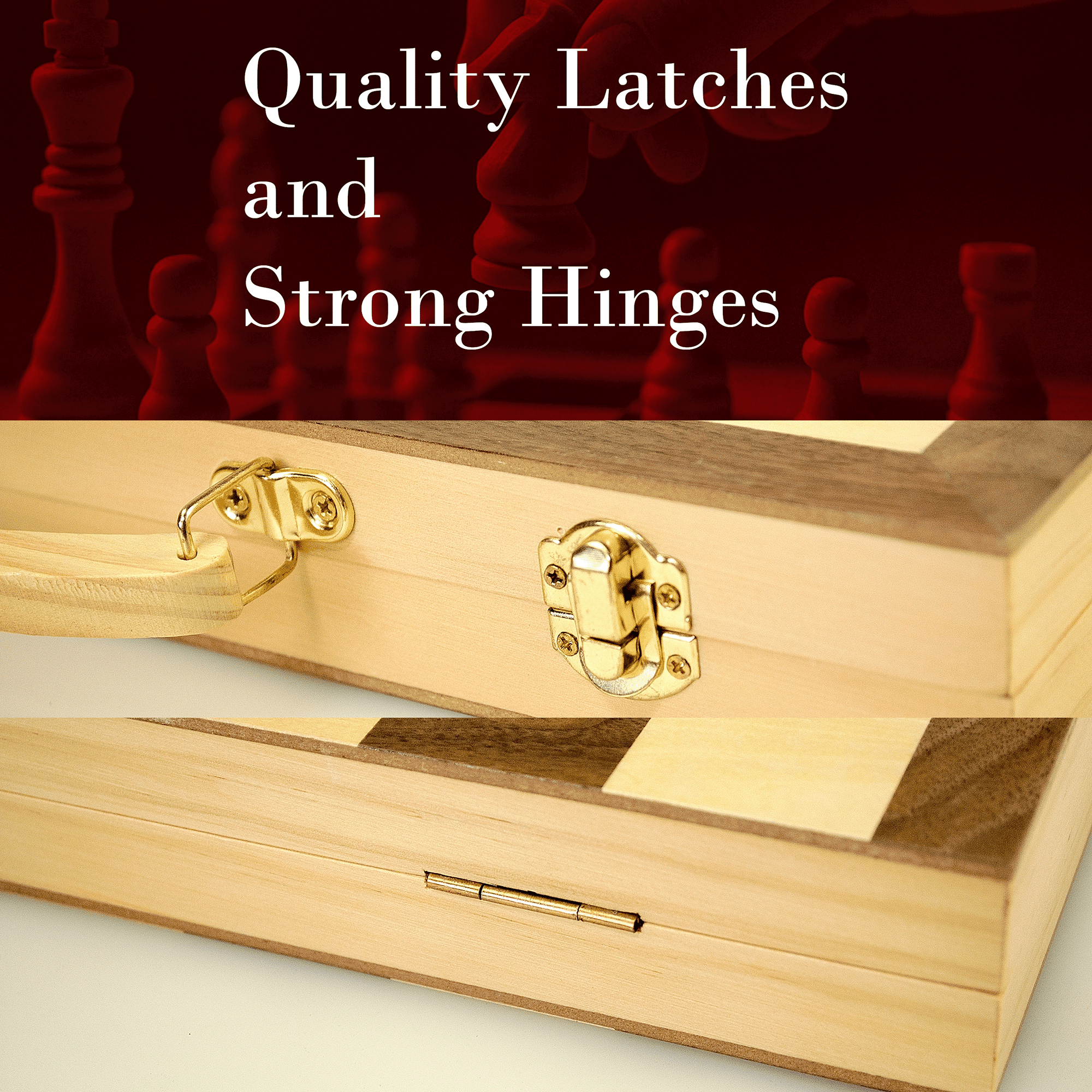 Sterling Games 15" Wooden Folding Chess Travel Set with Brass Locks and Felted Interior Storage with Piece Holders