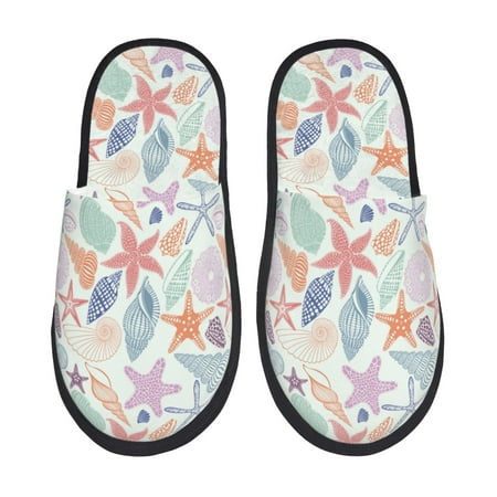 Balery Colorful Seashells Slient Indoor Furry Fleece Comfort House Shoes Soft Non-Slip Home Shoes Cotton slippers House Slippers-- Large