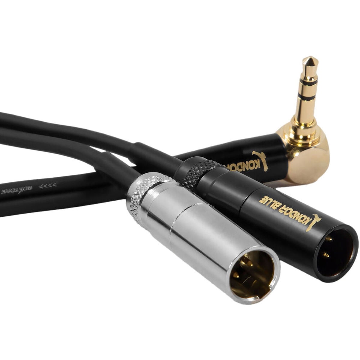 Kondor Blue Dual Mini-XLR to Right Angle 3.5mm Stereo TRS Channel Splitter for Canon C70/BMPCC 6K Pro/Rode Wireless Go II