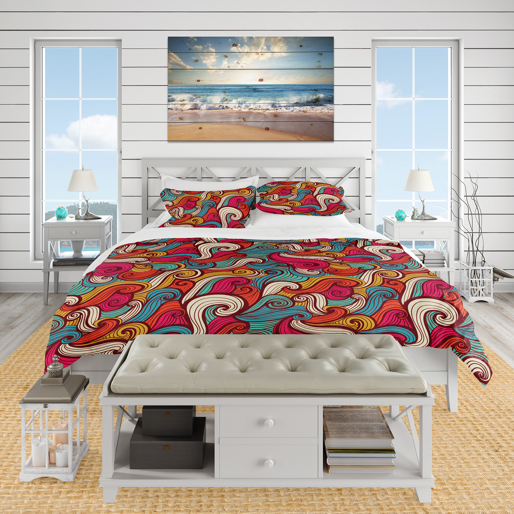 Designart 'Color Waves Pattern' Nautical & Coastal Duvet Cover Set